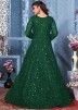 Green Embroidered Anarkali Style Suit In Net