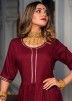 Readymade Maroon Laced Anarkali Style Palazzo Suit