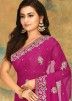 Pink Georgette Hand Work Saree With Blouse