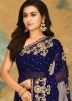 Blue Heavy Border Georgette Saree With Blouse