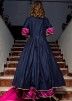 Navy Blue Readymade Laced Angrkha Style Palazzo Suit