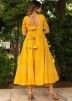 Readymade Anarkali Style Pant Suit In Yellow