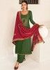 Green Palazzo Suit With Woven Dupatta
