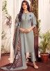 Grey Readymade Pant Suit With Printed Dupatta