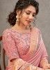 Satin Pink Saree With Resham & Dori Work