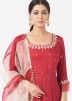Red Readymade Embellished Anarkali Suit