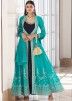 Blue Jacket Style Embroidered Suit In Georgette