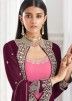 Embroidered Pink Jacket Style Suit With Dupatta