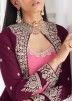 Embroidered Pink Jacket Style Suit With Dupatta