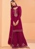 Magenta Embroidered Sharara Suit In Georgette