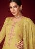Mirror Embellished Yellow Georgette Suit With Palazzo