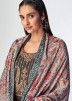 Grey Embroidered Palazzo Suit Set In Art Silk