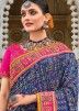 Blue Embroidered Banarasi Silk Saree With Blouse