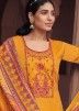 Printed Dupatta With Yellow Cotton Pant Suit