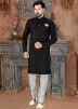 Black Art Silk Readymade Sherwani for Men With Churidar Online Panash India USA