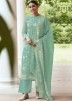 Blue Organza Embroidered Suit With Plain Palazzo