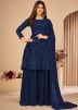 Navy Blue Embroidered Sharara Style Suit