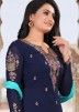 Navy Blue Embroidered Sharara Suit Set