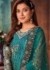 Sequined Teal Green Pant Style Suit With Net Dupatta