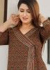 Brown Readymade Angrakha Style Cotton Suit