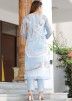 Blue Readymade Pant Style Suit In Chiffon