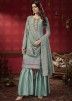 Blue Georgette Embroidered Kameez With Gharara