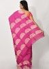 Pink Block Printed Handloom Saree In Silk