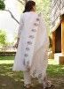 White Readymade Jacket Style Suit With Dupatta
