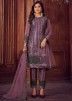 Purple Embroidered Net Pant Suit With Dupatta