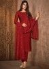 Embroidered Dupatta With Maroon Georgette Pant Suit 