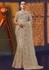 Beige Resham Embroidered Net Saree With Blouse