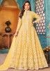 Yellow Embroidered Anarkali Suit In Slit Style