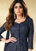 Shamita Shetty Blue Embroidered Palazzo Style Suit