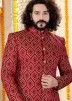 Red Embroidered Indo Western Sherwani Trouser Set
