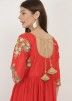 Readymade Red Embroidered Anarkali Suit In Georgette