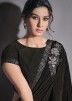 Black Embroidered Pallu Lycra Saree With Blouse