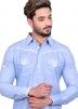 Readymade Blue Cotton Pathani Suit