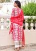 Readymade Red Straight Pant Suit In Block Print