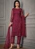 Maroon Embroidered Pant Style Suit Set