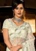 White Heavy Border Saree With Beads Work