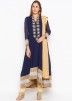 Readymade Navy Blue Embroidered Asymmetric Pant Suit