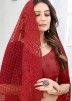 Red Net Saree With Heavy Embroidered Border