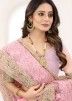 Pink Embroidered Border Party Wear Net Saree