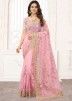 Pink Embroidered Border Party Wear Net Saree