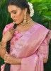 Pink Floral Printed Silk Saree With Blouse