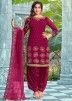 Magenta Mirror Work Punjabi Suit With Dupatta