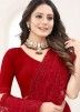 Red Net Saree With Resham Embroidery