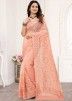 Peach Net Saree With Heavy Embroidered  Border