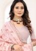 Pink Floral Embroidered Heavy Saree In Organza