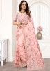 Pink Floral Embroidered Heavy Saree In Organza